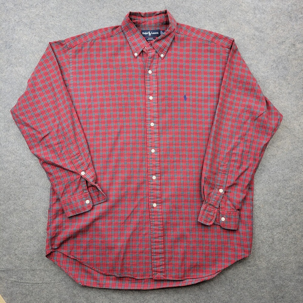 Ralph Lauren Shirt Men Large Plaid Blake Cotton Button Front Long Sleeve Casual*